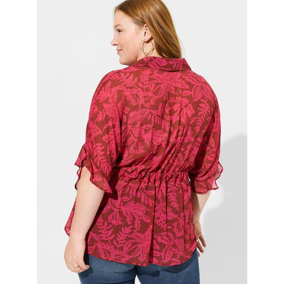 Torrid Red Pink Cap Sleeve Polo Blouse - Picture 8 of 8